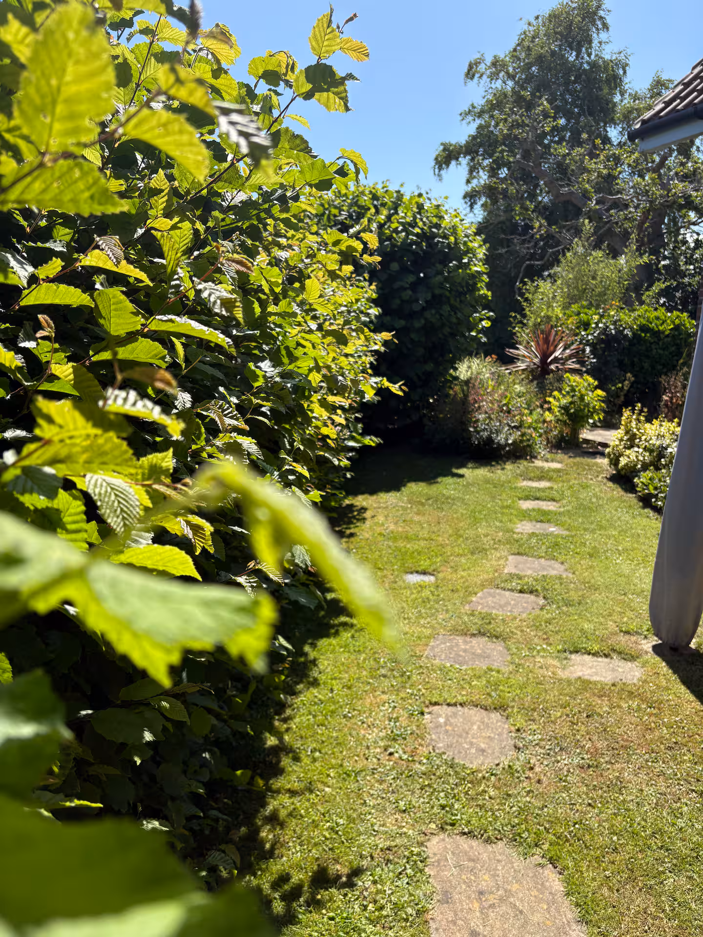 The garden wraps around the detached cottage